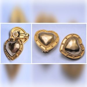 Classy & Cute 1980's Carolee Puffy Heart Clip-On Earrings
